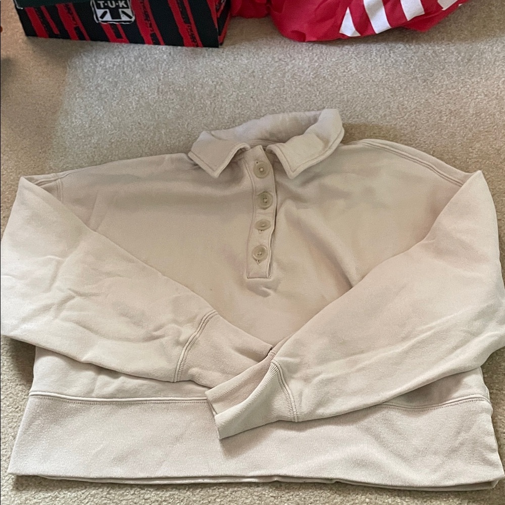 Cream Button-Up Sweatshirt